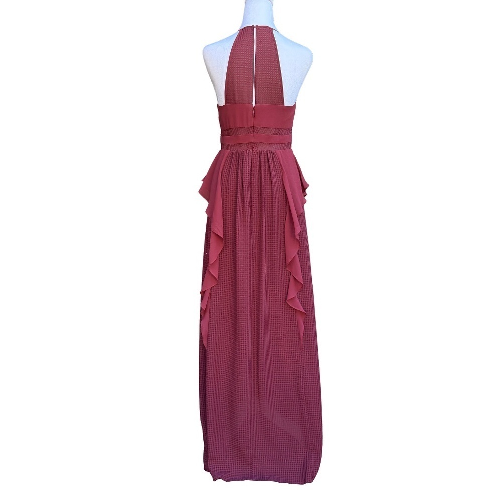 BCBG Generation Ruby Wine Ruffle Maxi Dress Size 4 - Picture 4 of 9
